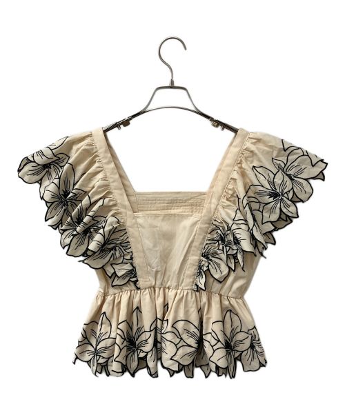 eimy istoire（エイミーイストワール）eimy istoire (エイミーイストワール) エンブロイダリーフリルトップス ベージュ サイズ:Fの古着・服飾アイテム