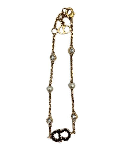 Christian Dior（クリスチャン ディオール）Christian Dior (クリスチャン ディオール) CDロゴ ラインストーンブレスレット ゴールドの古着・服飾アイテム