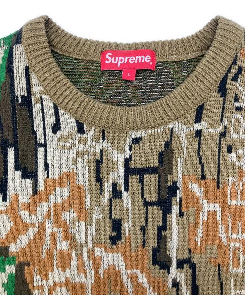 SUPREME（シュプリーム）SUPREME (シュプリーム) 厚手ニット　ブラウン×グリーン　Trebark Camo Sweater　 ブラウン サイズ:Lの古着・服飾アイテム