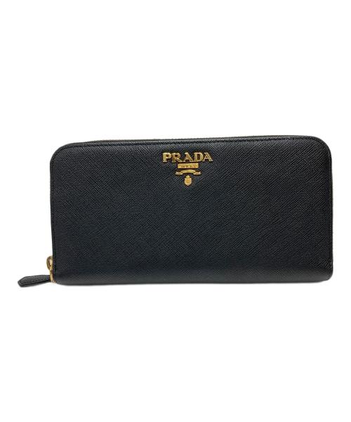 PRADA（プラダ）PRADA (プラダ) サフィアーノラウンドジップファスナー財布 1ML506 ブラック×ピンクの古着・服飾アイテム