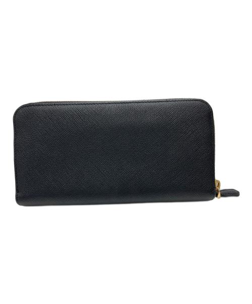 PRADA（プラダ）PRADA (プラダ) サフィアーノラウンドジップファスナー財布 1ML506 ブラック×ピンクの古着・服飾アイテム