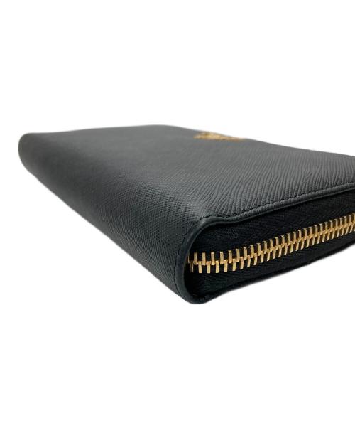 PRADA（プラダ）PRADA (プラダ) サフィアーノラウンドジップファスナー財布 1ML506 ブラック×ピンクの古着・服飾アイテム