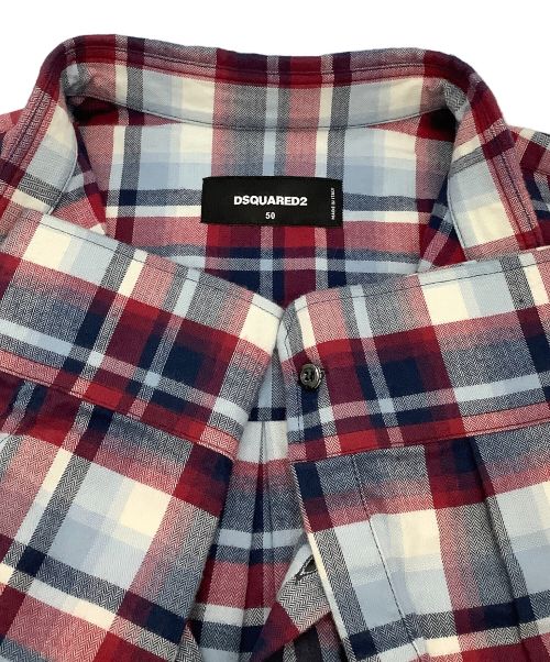 DSQUARED2（ディースクエアード）DSQUARED2 (ディースクエアード) チェックシャツ レッド×ブルー サイズ:50の古着・服飾アイテム