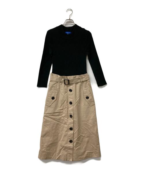 BLUE LABEL CRESTBRIDGE（ブルーレーベルクレストブリッジ）BLUE LABEL CRESTBRIDGE (ブルーレーベルクレストブリッジ) ドッキングニットワンピース ブラック×カーキ サイズ:38の古着・服飾アイテム