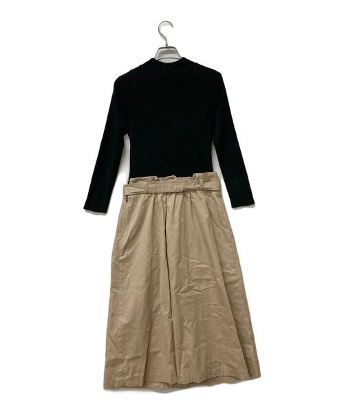 BLUE LABEL CRESTBRIDGE（ブルーレーベルクレストブリッジ）BLUE LABEL CRESTBRIDGE (ブルーレーベルクレストブリッジ) ドッキングニットワンピース ブラック×カーキ サイズ:38の古着・服飾アイテム