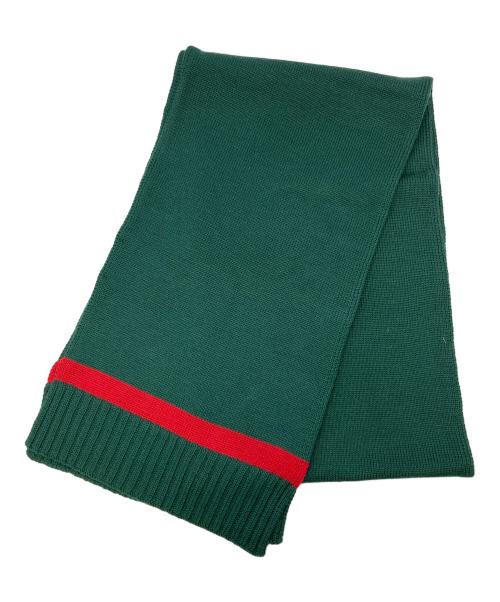 GUCCI（グッチ）GUCCI (グッチ) GGロゴニットウールマフラー グリーン×レッドの古着・服飾アイテム