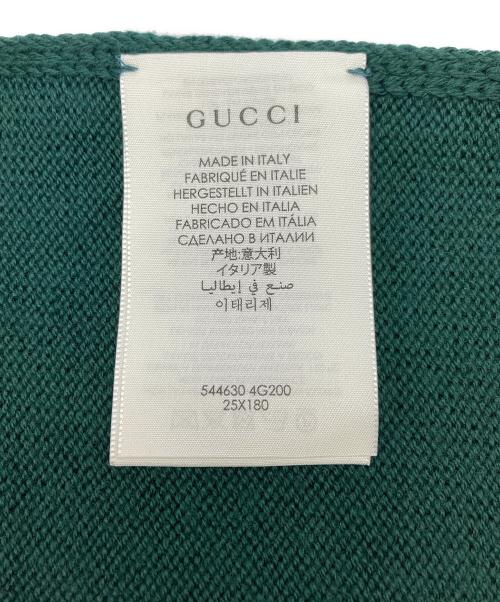 GUCCI（グッチ）GUCCI (グッチ) GGロゴニットウールマフラー グリーン×レッドの古着・服飾アイテム