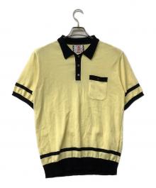 son of the cheese（サノバチーズ）の古着「半袖ニット Border KNIT Polo」｜イエロー×ネイビー