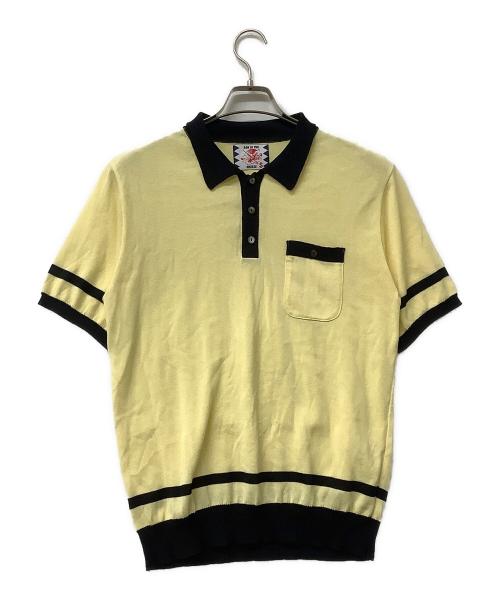 son of the cheese（サノバチーズ）son of the cheese (（サノバチーズ）) 半袖ニット Border KNIT Polo イエロー×ネイビー サイズ:Sの古着・服飾アイテム