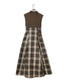 DazzliN（ダズリン）の古着「チェックノースリーブコルセットワンピース」｜ブラウン