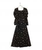 Apuweiser-richeアプワイザーリッシェ）の古着「ワンピース パフ袖 花柄刺繍ワンピース」｜ブラック