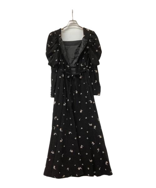 Apuweiser-riche（アプワイザーリッシェ）Apuweiser-riche (アプワイザーリッシェ) ワンピース パフ袖 花柄刺繍ワンピース ブラック サイズ:2の古着・服飾アイテム