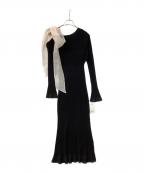 Snidelスナイデル）の古着「ワンピース ショルダーリボンアシンメニットワンピース」｜ブラック