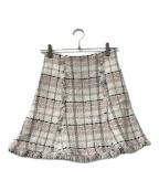 Snidelスナイデル）の古着「ツイードフレアミニスカート」｜ホワイト×ピンク