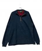 WOOLRICHウールリッチ）の古着「ハーフジップスウェット　パッチワーク」｜ネイビー×ブラウン