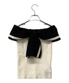 darich（ダーリッチ）の古着「ニット ビッグリボンオフショルニットトップス」｜ベージュ×ブラック