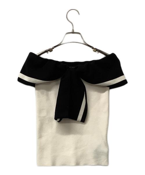 darich（ダーリッチ）darich (ダーリッチ) ニット ビッグリボンオフショルニットトップス ベージュ×ブラック サイズ:Freeの古着・服飾アイテム