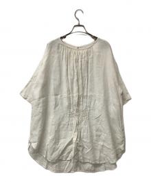 nest Robe（ネストローブ）の古着「ギャザー リネンフロントシャーリングプルオーバーブラウス」｜アイボリー