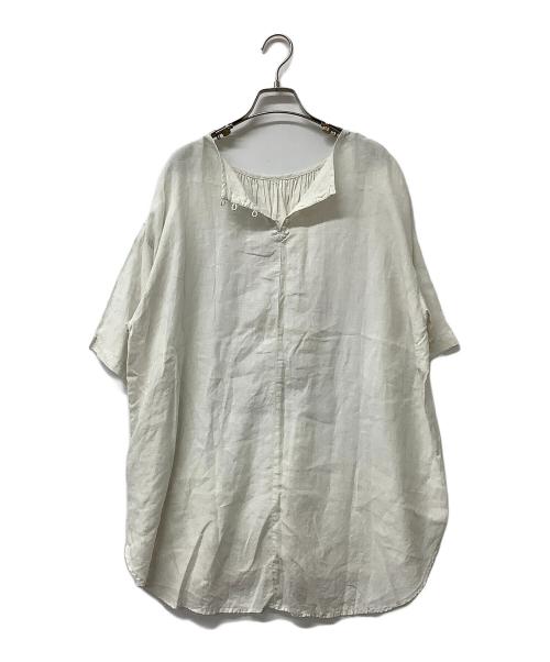 nest Robe（ネストローブ）nest Robe (ネストローブ) ギャザー リネンフロントシャーリングプルオーバーブラウス アイボリー サイズ:Fの古着・服飾アイテム