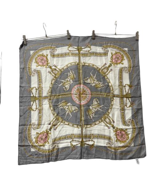 CELINE（セリーヌ）CELINE (セリーヌ) シルクスカーフ 馬 シルク100％ ベージュ×グレーの古着・服飾アイテム