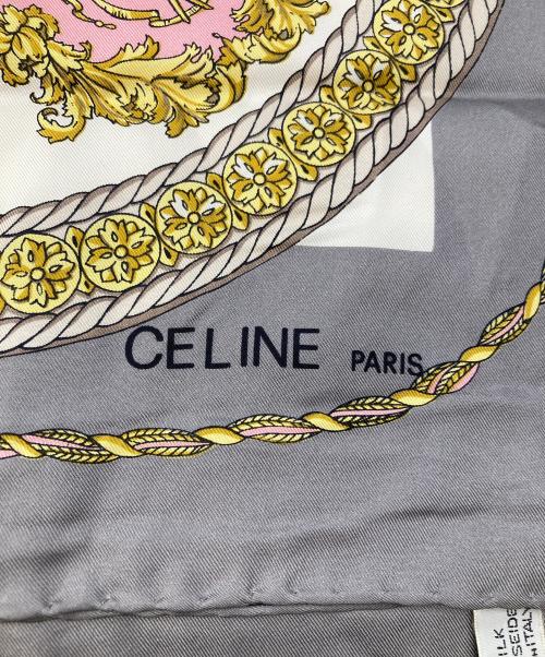 CELINE（セリーヌ）CELINE (セリーヌ) シルクスカーフ 馬 シルク100％ ベージュ×グレーの古着・服飾アイテム