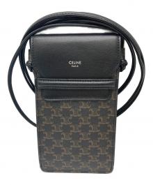CELINE（セリーヌ）の古着「モバイルポーチ トリオンフキャンバス＆ラムスキン」｜ブラック