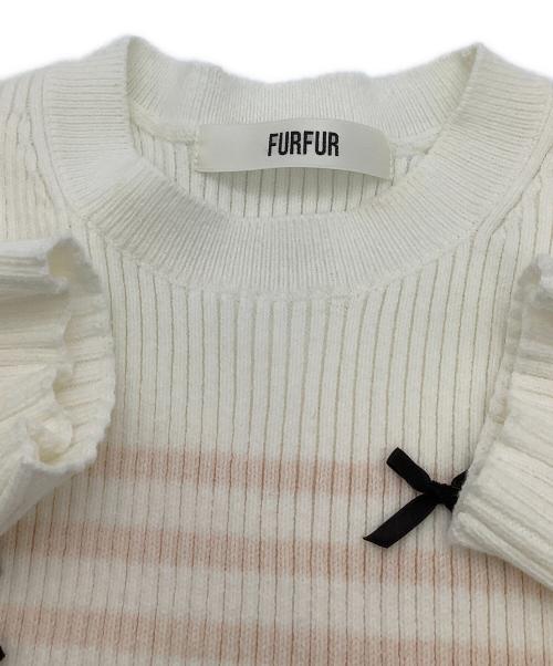 furfur（ファーファー）furfur (ファーファー) バスクボーダーリボンニットプルオーバー ベージュ サイズ:Fの古着・服飾アイテム