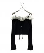 Snidelスナイデル）の古着「フリルオフショルプルオーバー」｜ブラック×ホワイト