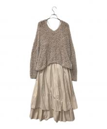 Snidel（スナイデル）の古着「ペーパーヤーンプルオーバー×ギャザーキャミソールワンピース」｜ベージュ