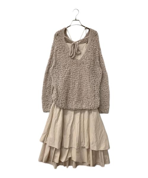 Snidel（スナイデル）Snidel (スナイデル) ペーパーヤーンプルオーバー×ギャザーキャミソールワンピース ベージュの古着・服飾アイテム
