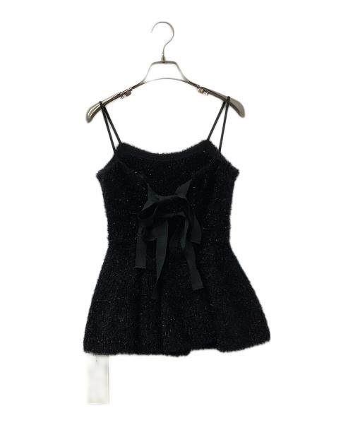 FRAY ID（フレイ アイディー）FRAY ID (フレイ アイディー) ラメフェザーニットペプラムキャミ ブラック サイズ:Fの古着・服飾アイテム