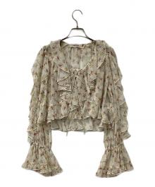 COCODEAL（ココディール）の古着「フラワープリントフリルカーディガン×シャーリングキャミソール」｜ベージュ