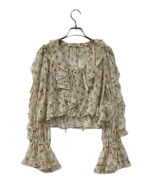 COCODEAL（ココディール）COCODEAL (ココディール) フラワープリントフリルカーディガン×シャーリングキャミソール ベージュ サイズ:2の古着・服飾アイテム