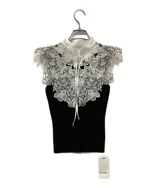 Snidel（スナイデル）Snidel (スナイデル) レースカラーノースリニット ブラック×ホワイト サイズ:Fの古着・服飾アイテム
