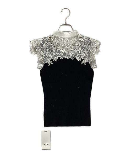 Snidel（スナイデル）Snidel (スナイデル) レースカラーノースリニット ブラック×ホワイト サイズ:Fの古着・服飾アイテム