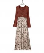 Snidelスナイデル）の古着「ニットカーデ&プリントキャミワンピース」｜ホワイト×ピンク