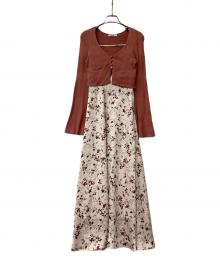 Snidel（スナイデル）の古着「ニットカーデ&プリントキャミワンピース」｜ホワイト×ピンク