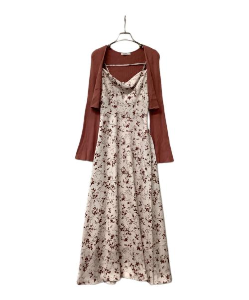 Snidel（スナイデル）Snidel (スナイデル) ニットカーデ&プリントキャミワンピース ホワイト×ピンクの古着・服飾アイテム