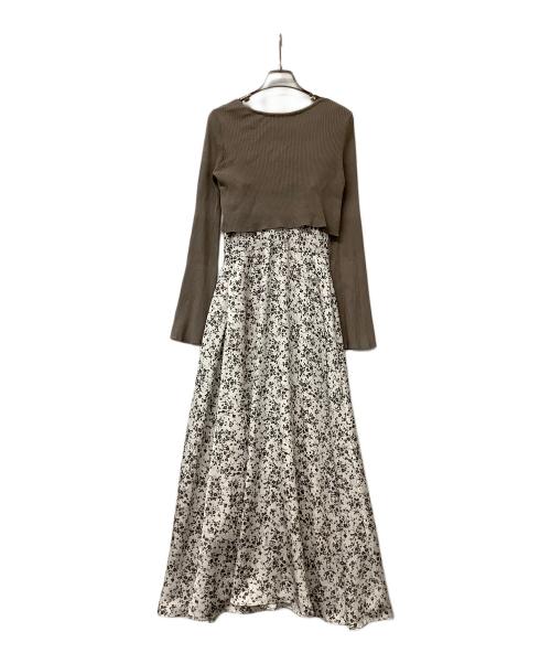 Snidel（スナイデル）Snidel (スナイデル) ニットカーデ&プリントキャミワンピース ホワイト×ブラウンの古着・服飾アイテム