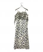 Snidelスナイデル）の古着「ボリュームラッフルフリルプリントワンピース」｜ホワイト×ブルー