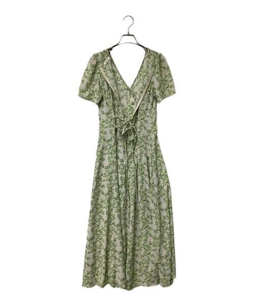 FRAY ID（フレイ アイディー）FRAY ID (フレイ アイディー) パフスリーブフラワーワンピース ベージュ×イエローの古着・服飾アイテム