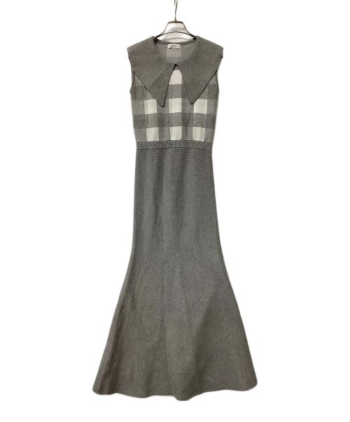 darich（ダーリッチ）darich (ダーリッチ) ノースリーブワンピース ビッグカラーギンガムチェックニットロングワンピース グレー サイズ:Freeの古着・服飾アイテム