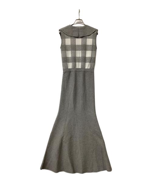 darich（ダーリッチ）darich (ダーリッチ) ノースリーブワンピース ビッグカラーギンガムチェックニットロングワンピース グレー サイズ:Freeの古着・服飾アイテム