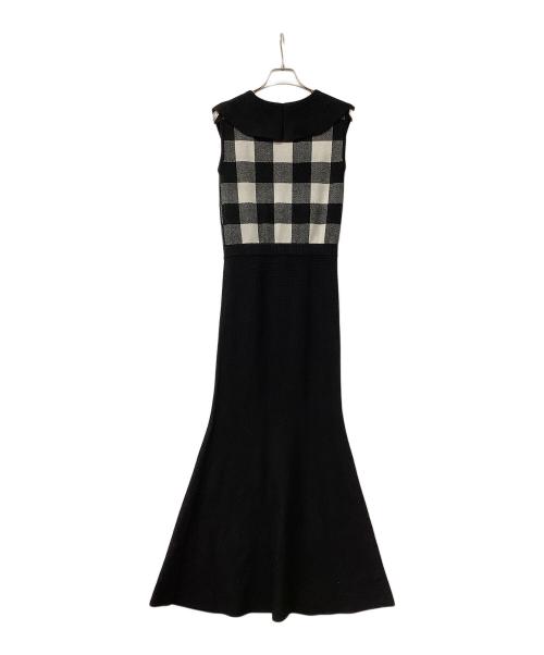 darich（ダーリッチ）darich (ダーリッチ) ノースリーブワンピース ビッグカラーギンガムチェックニットロングワンピース ブラック サイズ:Freeの古着・服飾アイテム