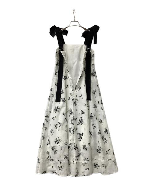 FRAY ID（フレイ アイディー）FRAY ID (フレイ アイディー) キャミソールワンピース ワイドストラップステッチワンピース ホワイト×ブラックの古着・服飾アイテム