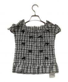 Snidel（スナイデル）の古着「ノースリーブブラウス リボンシャーリングTOPS」｜ホワイト×ブラック