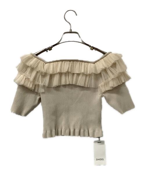 Snidel（スナイデル）Snidel (スナイデル) 薄手ニット Sustainableチュールボリュームフリルニットプルオーバー ベージュ サイズ:Fの古着・服飾アイテム