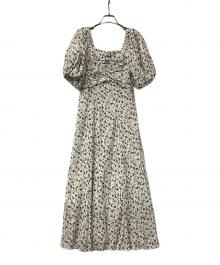 Snidel（スナイデル）の古着「半袖ワンピース レーヨンパフプリントワンピ」｜アイボリー×グレー