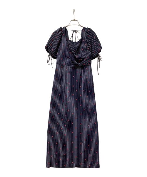 FRAY ID（フレイ アイディー）FRAY ID (フレイ アイディー) 半袖ワンピース ハートエンブロイダリーワンピース ネイビー×レッドの古着・服飾アイテム