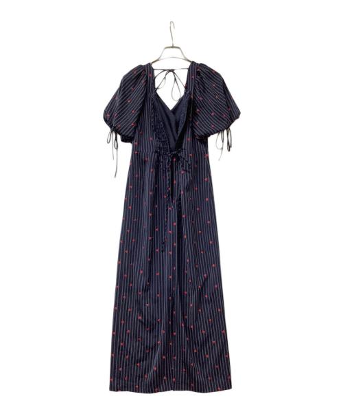 FRAY ID（フレイ アイディー）FRAY ID (フレイ アイディー) 半袖ワンピース ハートエンブロイダリーワンピース ネイビー×レッドの古着・服飾アイテム